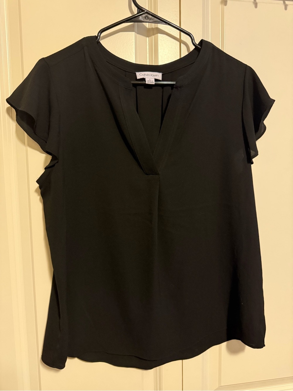 Calvin Klein Black V-Slit Short Sleeve Blouse